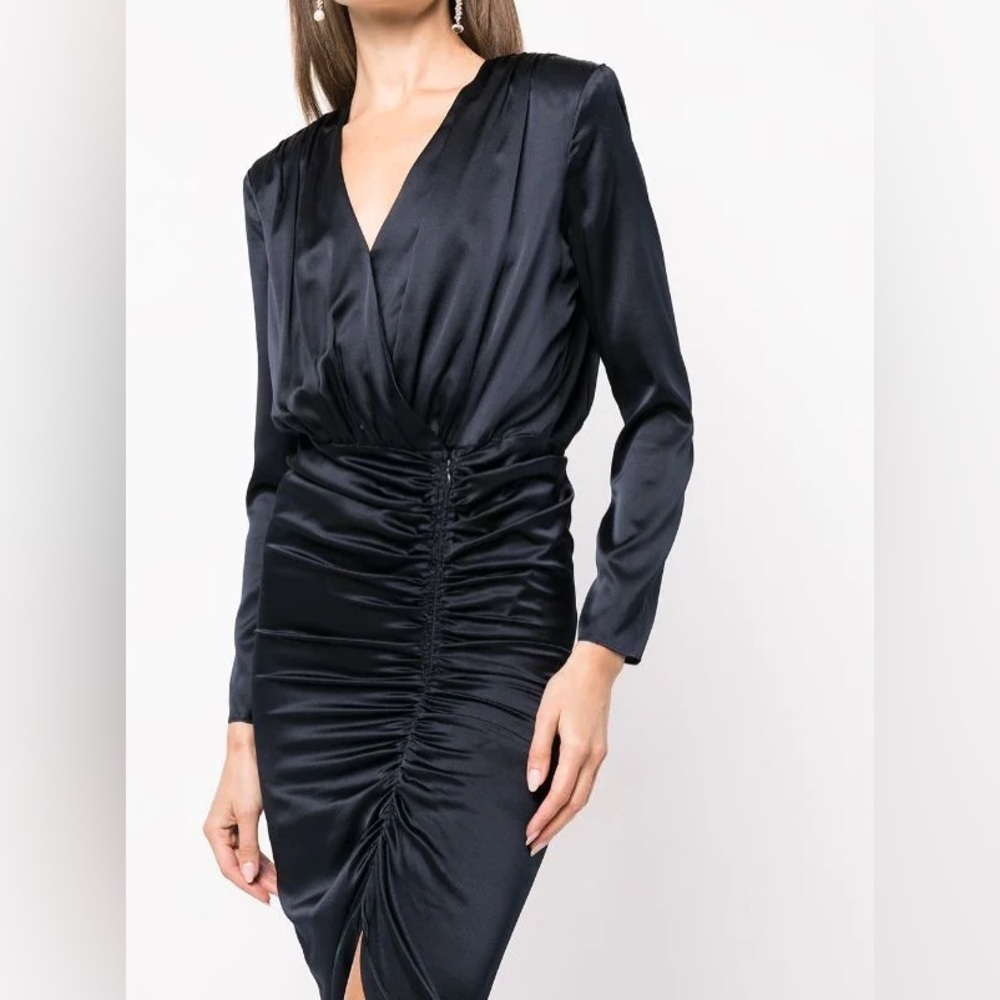 Veronica Beard Cameri Ruched Satin Midi Dress - Picture 3 of 12